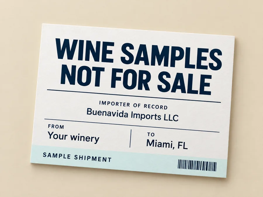 A sample-shipment label, wine samples not for sale